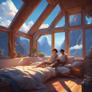 man and woman sitting in bed