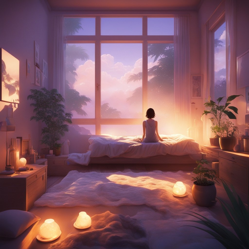 room with diffusers woman meditating