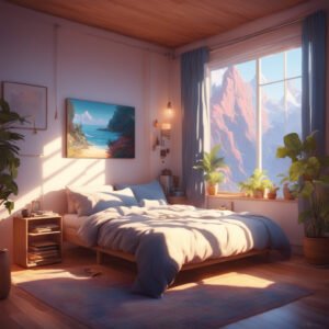 a cozy bedroom with sunlight coming in a window